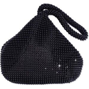 🆕Women Black Polyester Beaded Clutch Purse Vintage Triangle Bag  Prom Wedding